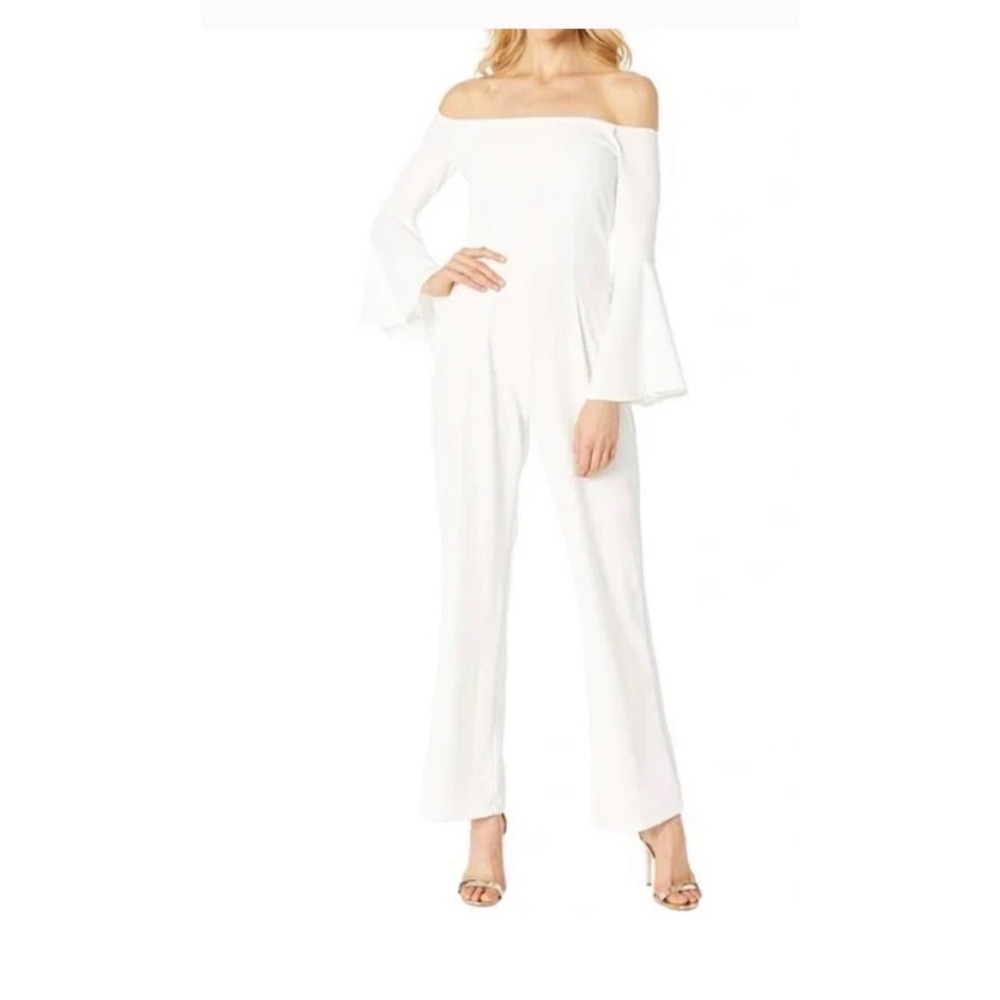 Alexia Admor‎ White Off The Shoulder Bell Sleeve Jumpsuit Size 12 Wide Leg